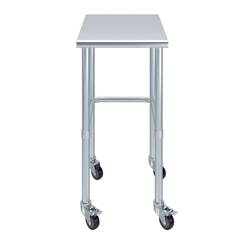 24 in. x 18 in. Stainless Steel Work Table Open Base & Wheels | Mobile Table