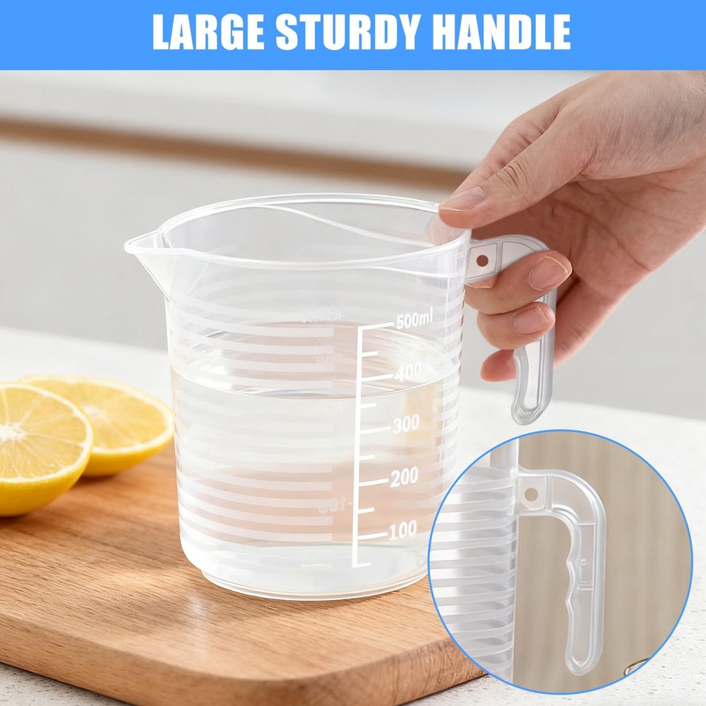 AskBed 2 Pack Measuring Cup Set, Includes 500Ml and 1000Ml Extra Large, Clear