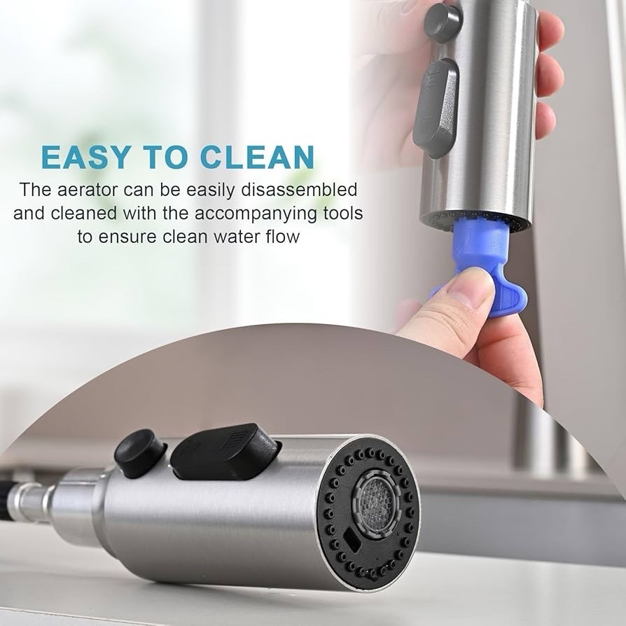 (LUH) Metal Kitchen Faucet Spray Head 3-Function Pull Down Brushed Nickel