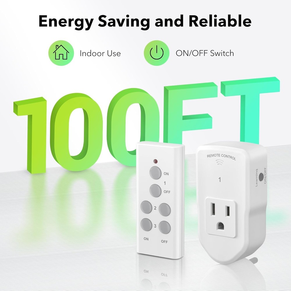 BN-LINK Wireless Remote Control Electrical Outlet Switch for Lights, White