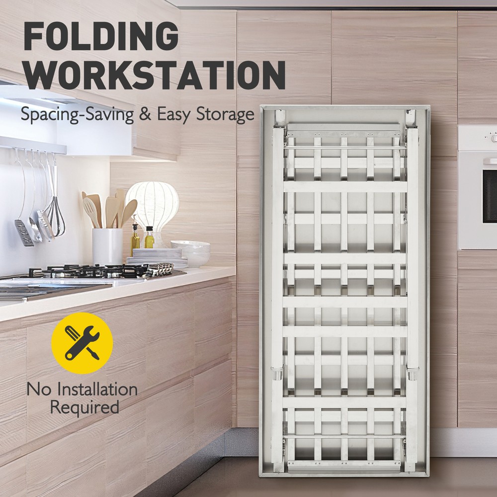 60"×24" Stainless Steel Kitchen Prep Table Folding Work Table w/ Undershelf