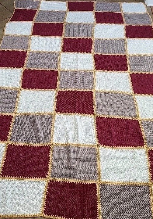 Afghan Blanket Hand-Knited multi-patterned  60"×90"