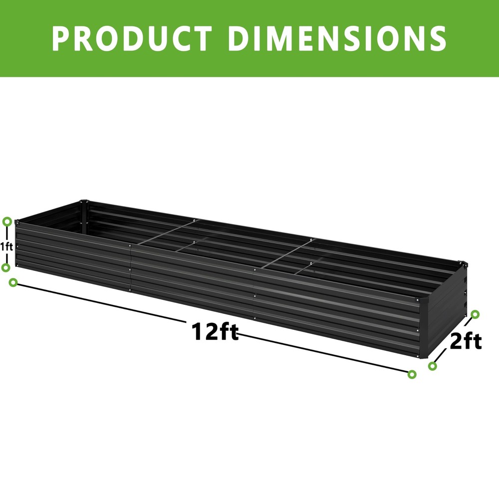 2PCS 12x2x1FT Galvanized Raised Garden Bed Kit,Vegetable Boxes-Rectangle Meta...