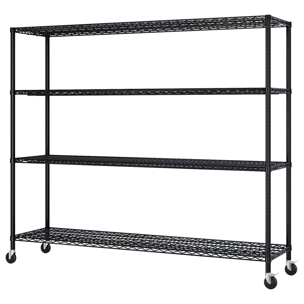4-tier, adjustable shelf spacing, with adjustable feet and wheels