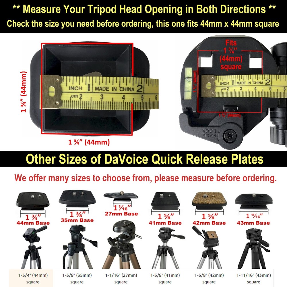 DaVoice 44mm Tripod Quick Release Plate Camera x square base, Black