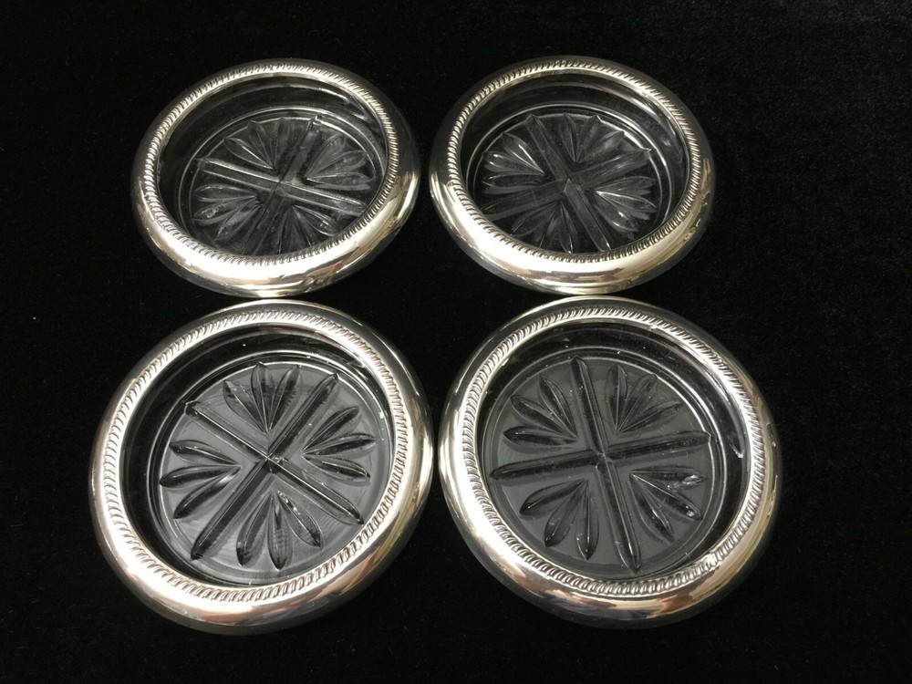4 Frank FB Rogers Sterling Silver Coasters, 2 7/8" Inside, 3 3/4" Outside