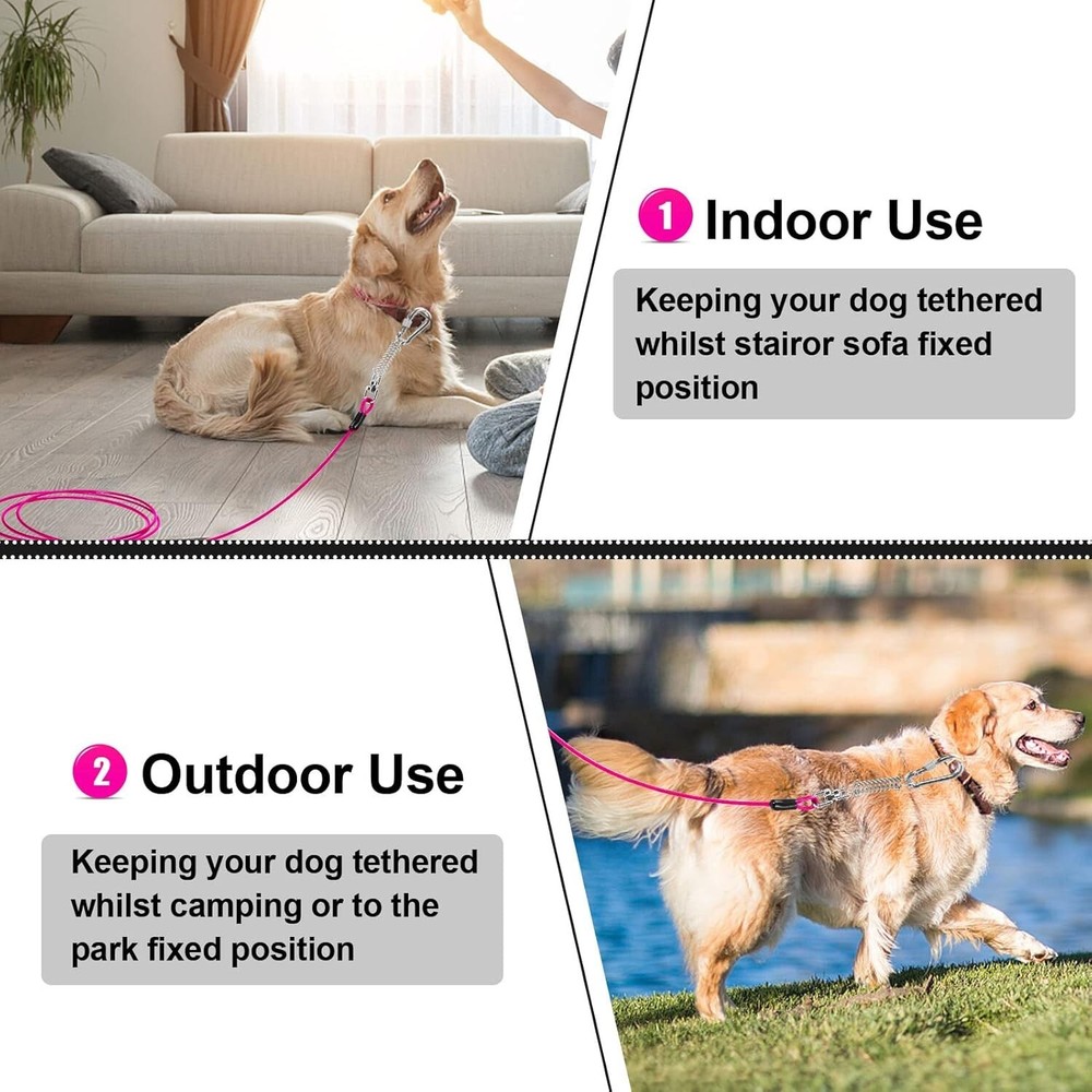 Heavy Duty Dog Leash Runner - 15FT Tie Out Cable with Secure Locking Hook
