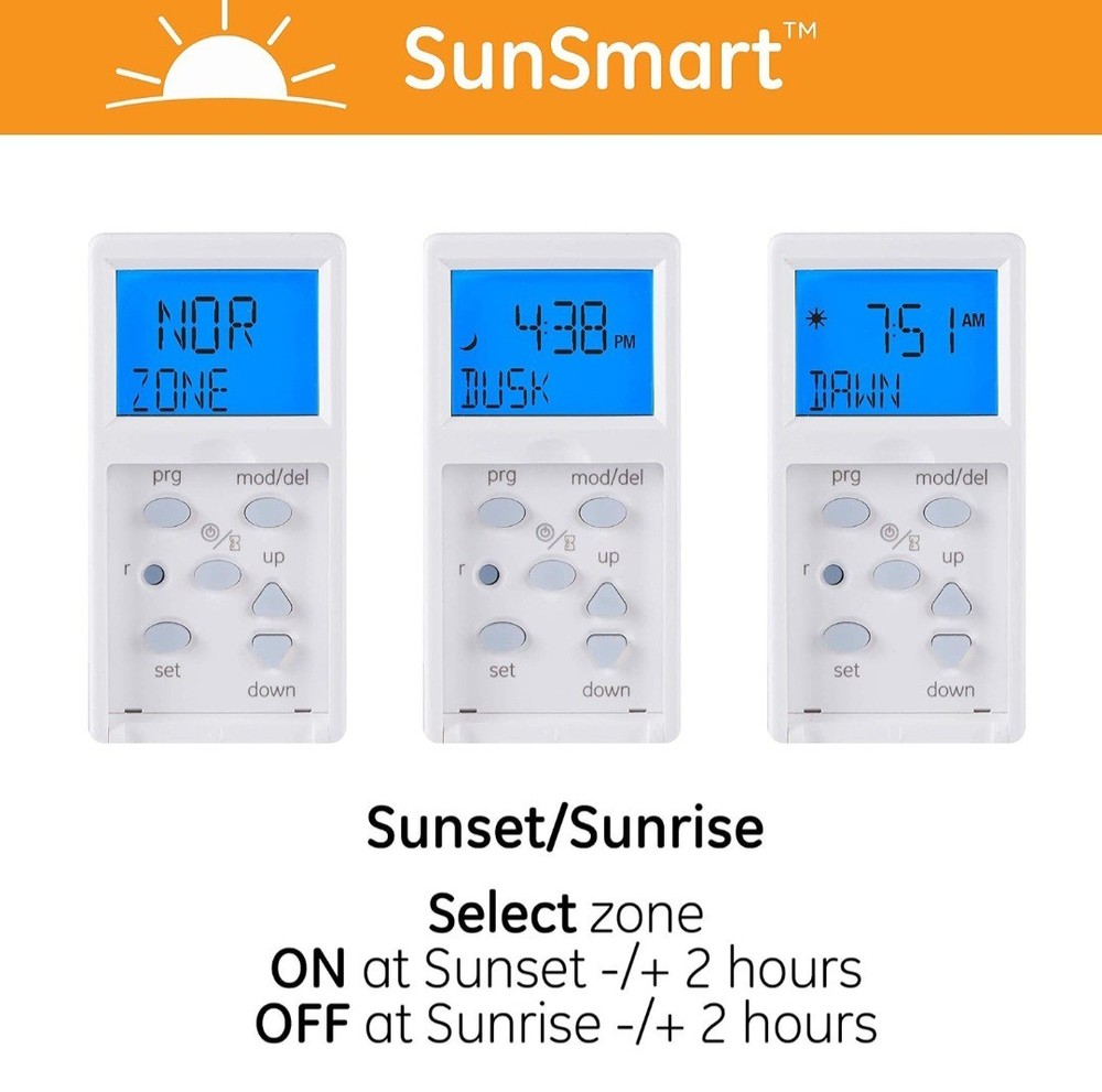 GE Sunsmart Digital In-Wall Timer - Daily ON/OFF Times, Programmable Settings