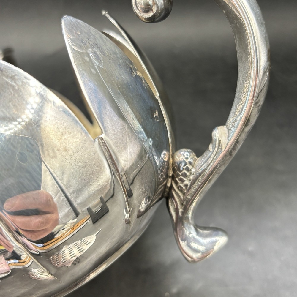 FLOWER DISPLAY & FROG Lotus Lilly Flower Silver Plate Three Arm TableCandelabra