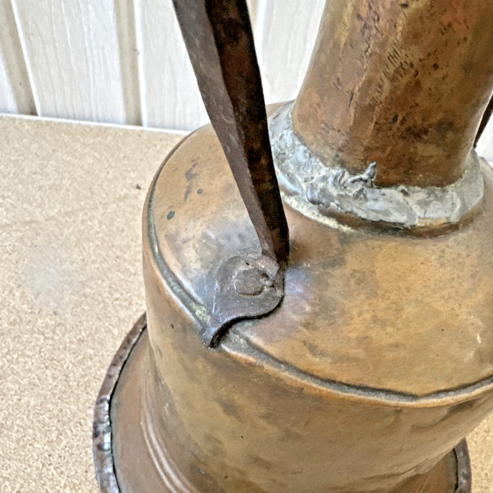Vintage Handmade Middle Eastern Copper Water Pitcher with Iron Handle Rustic