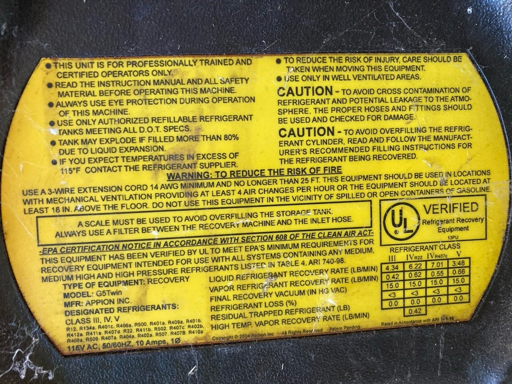 Appion G5TWIN Refrigerant Recovery Machine