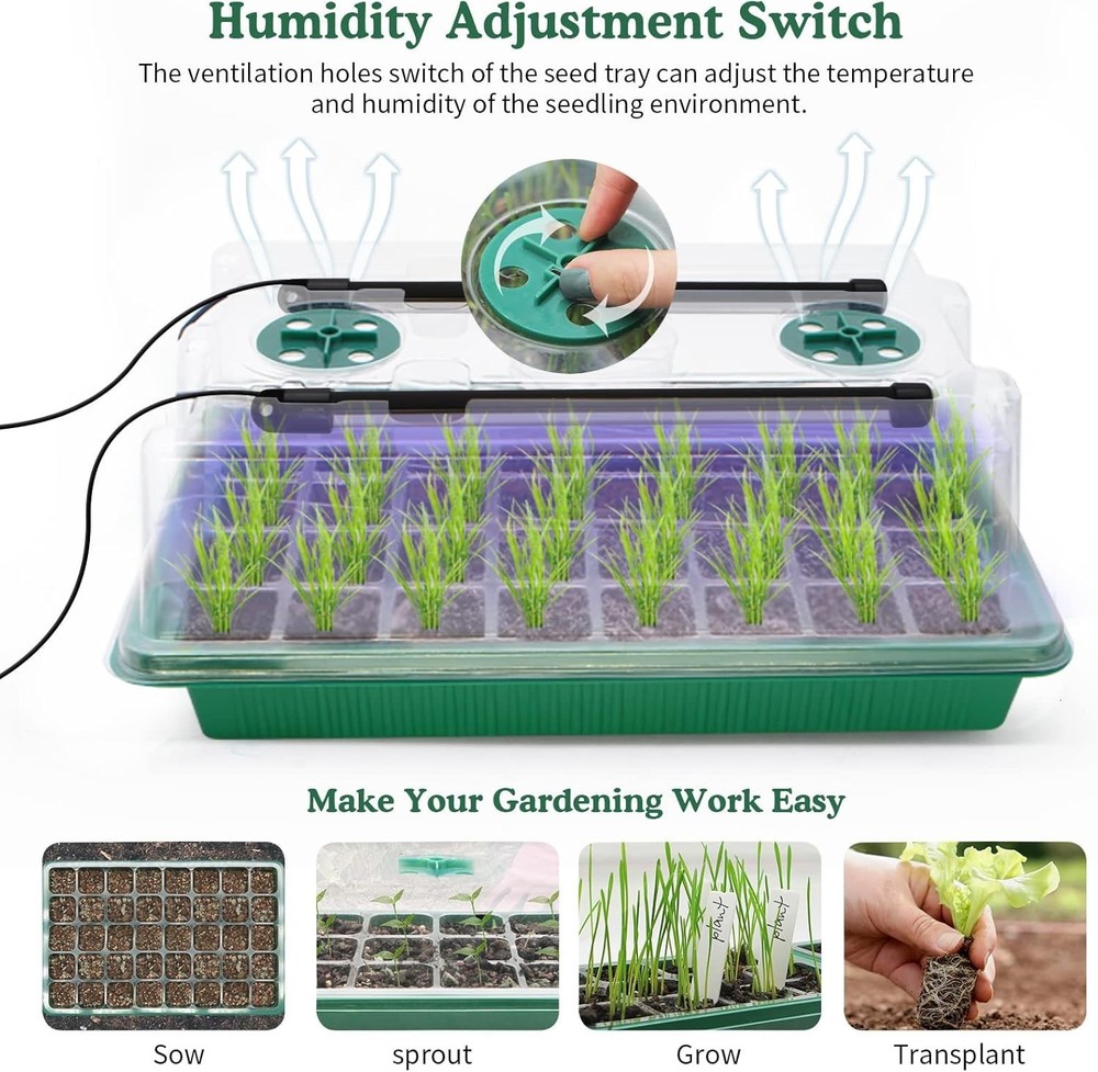 80-Cell Seed Starter Tray with Grow Light, 2-Pack Adjustable Brightness Seed ...