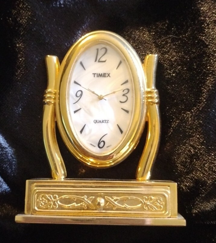 Vintage Vanity Mirror Gold Tone Mini Clock