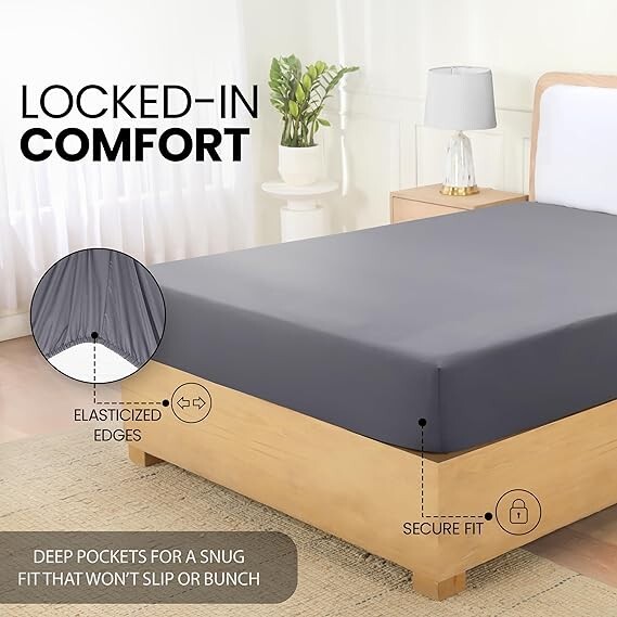 Utopia Bedding Fitted Sheet Double, Grey - Deep Pocket 14 inch (35 cm) -