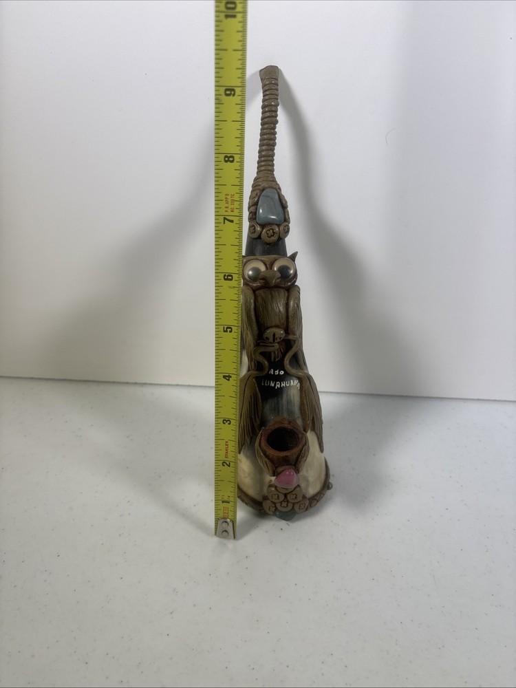 Carved Horn Pipe with Owl