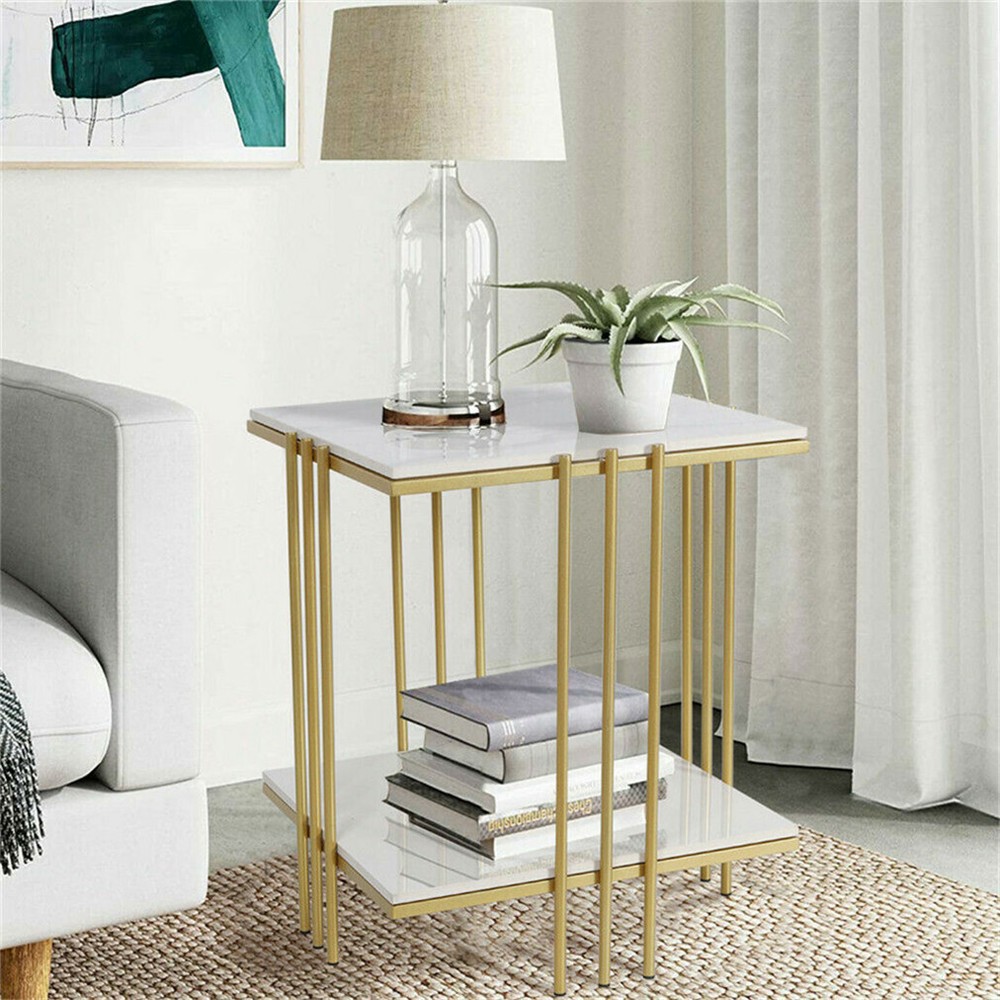 Double Tier Marble Sofa End Table Bedside Tables Storage Nesting Table Furniture
