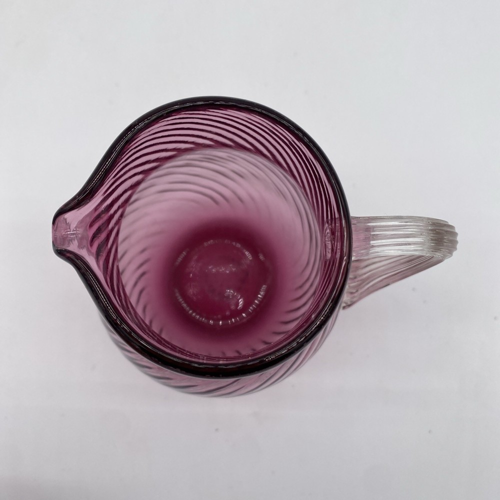 Cranberry Swirl Glass Small Pitcher Applied Clear Handle