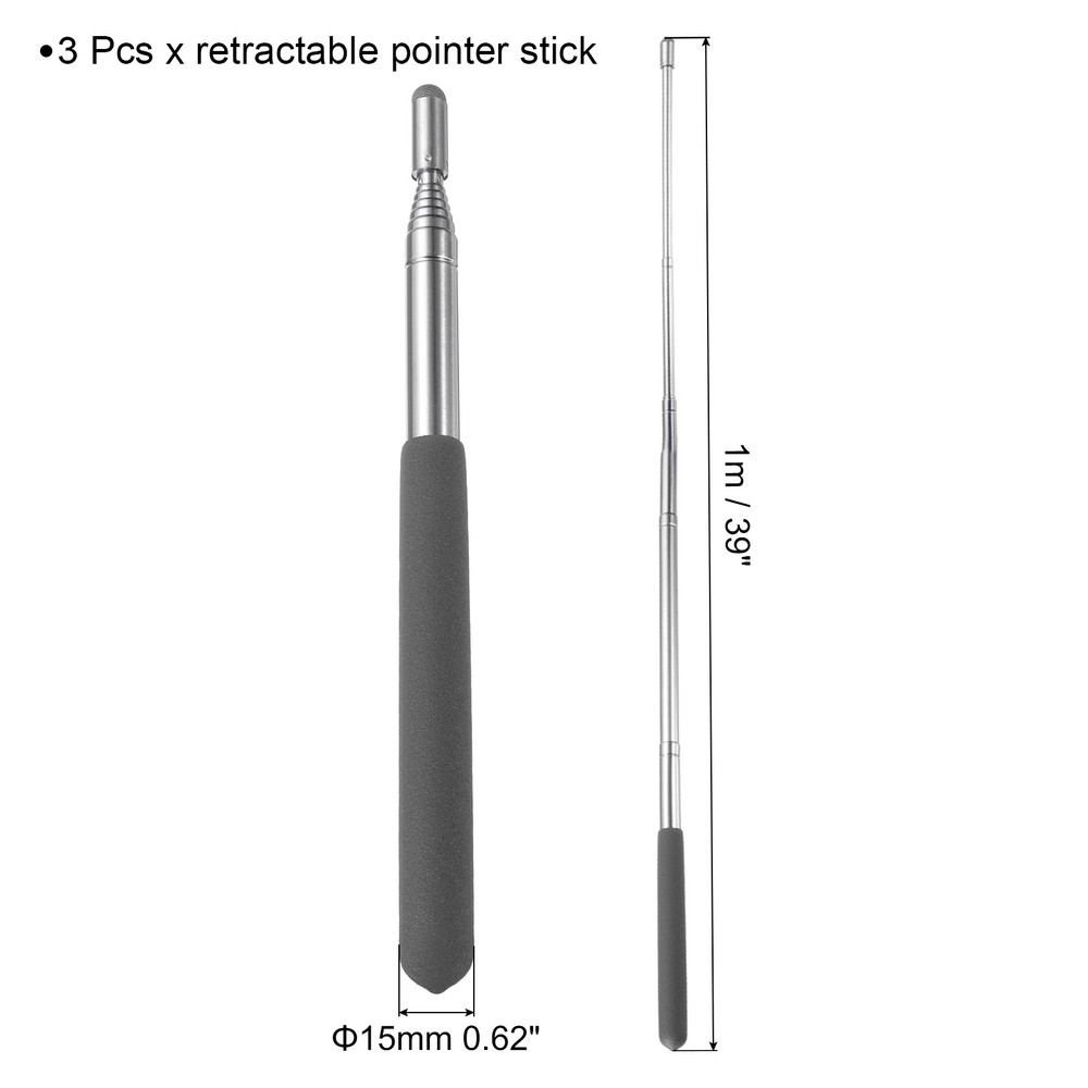 3pcs Telescopic Teachers Pointer Teaching Pointer 39 Inch, Black