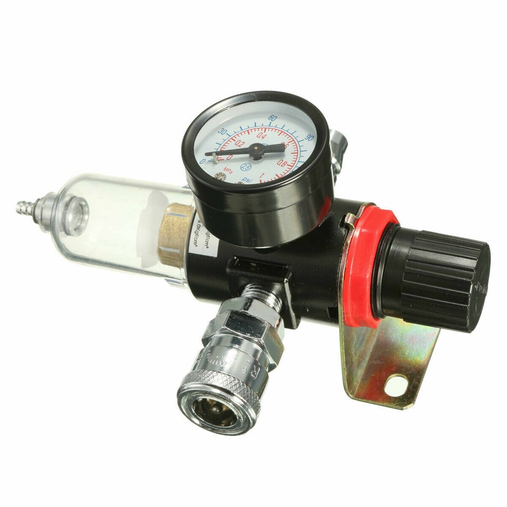 1/4" Air Compressor Filter Water Separator Trap Tools Kit With Regulator Gauge