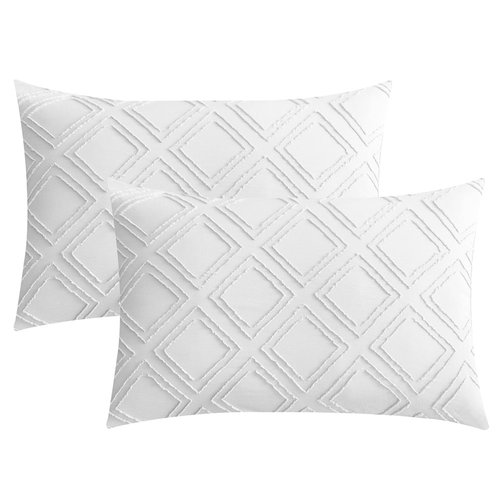2 Pack White Pillowcases Standard Size Soft Microfiber Geometric Tufted Pillo...