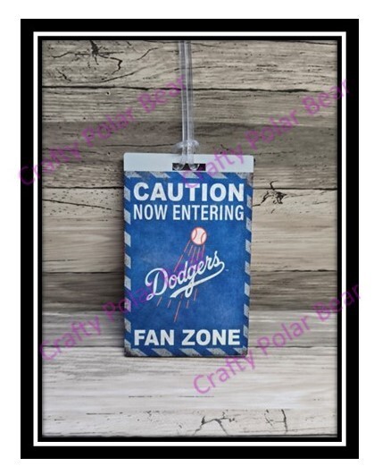 Luggage Tag LA Dodgers & Caution Fan Zone w/Clear Strap Handmade