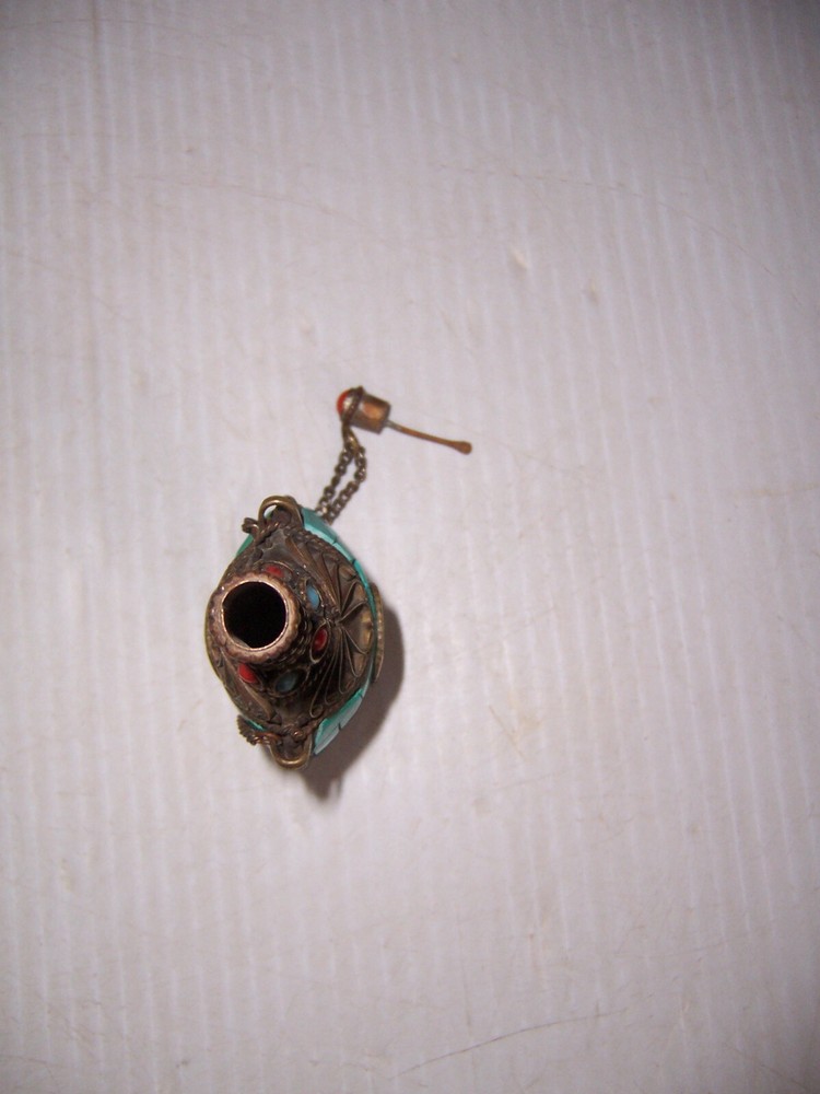 Vintage Persian Snuff Bottle with Turquoise