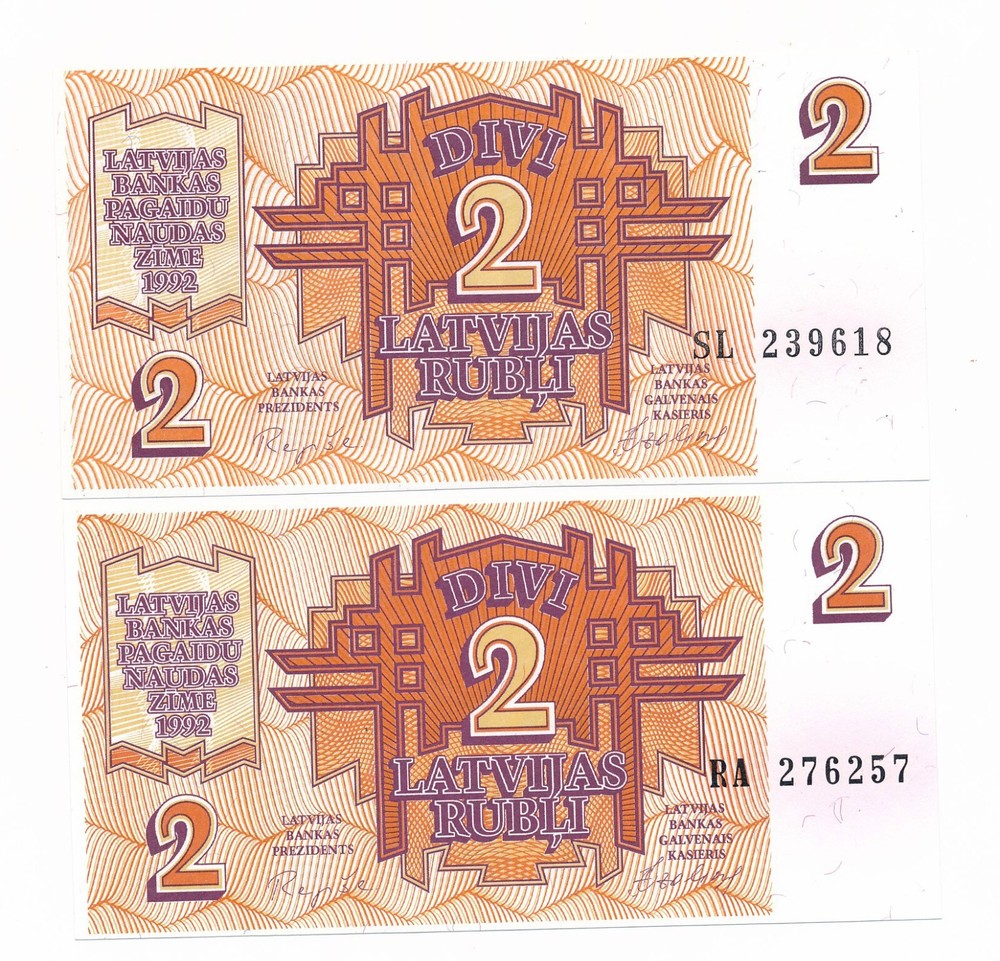 Latvia 2 Rubļi  1992 P. 36 Unc - 2 Notes