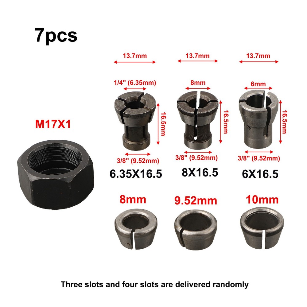 High Strength 7pc Collet Chuck Adapter Kit for Chuck Conversion M17 Size