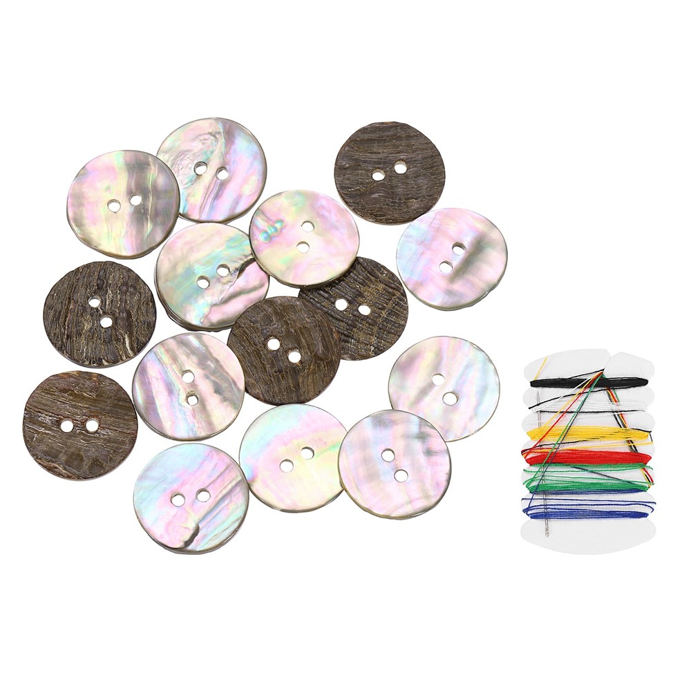 25Pcs 2 Hole 20mm Natural Shell Button with Sewing Thread Kit, Colorful