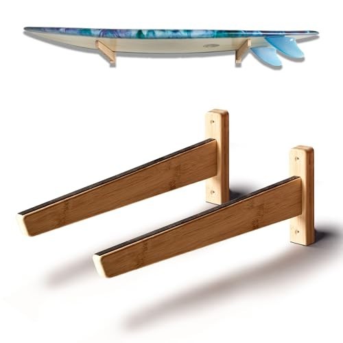 Surfboard Wall Mount Rack for Longboards & Shortboards - Bamboo Storage Display,