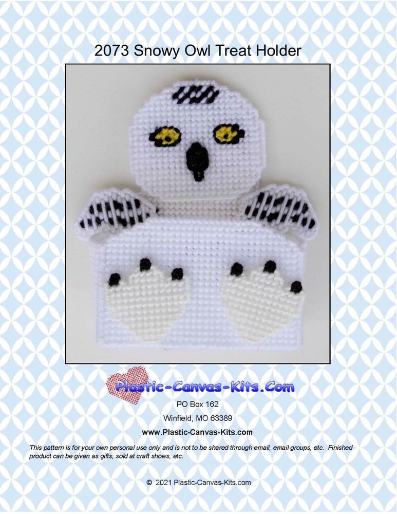 Snowy Owl Treat Holder- Plastic Canvas Pattern or Kit