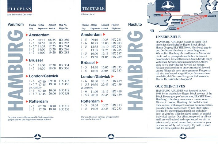 Hamburg Airlines timetable 1990/03/25