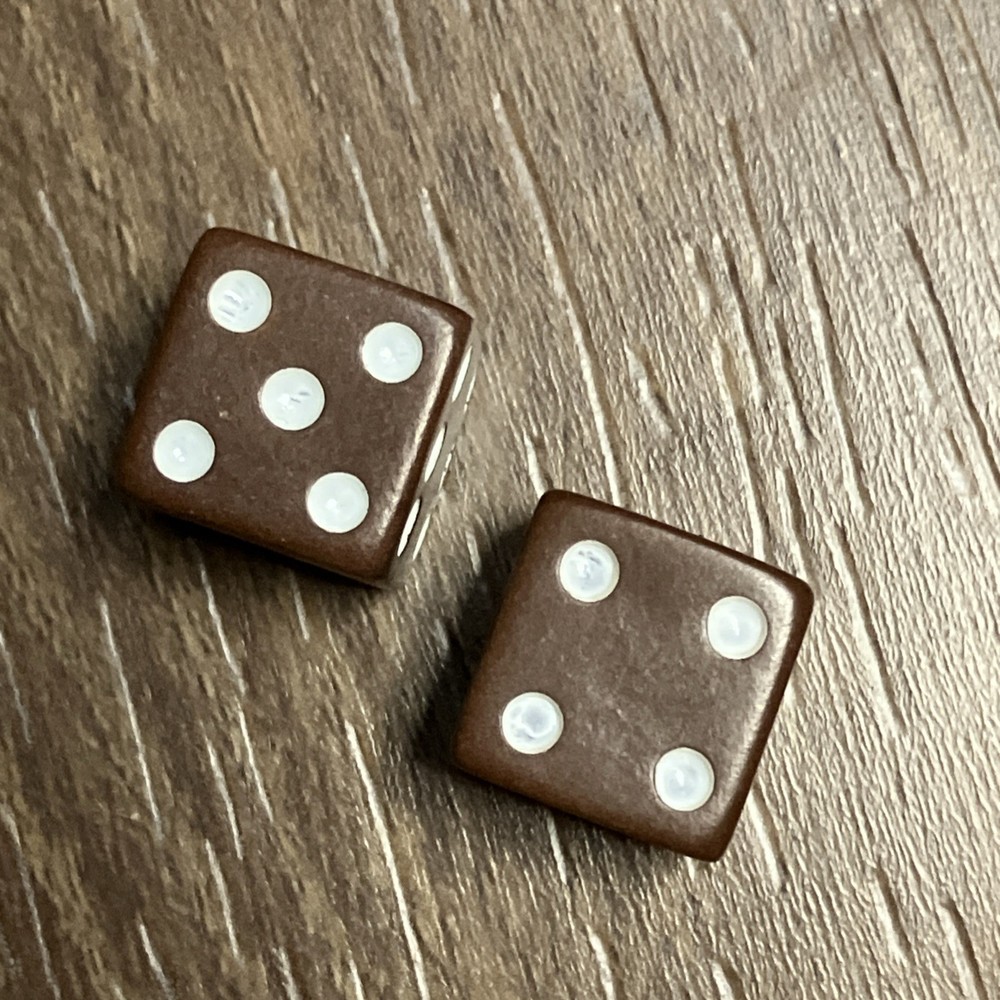 Vtg Backgammon Dice Replacement Pair Brown Colored Travel 7/16”