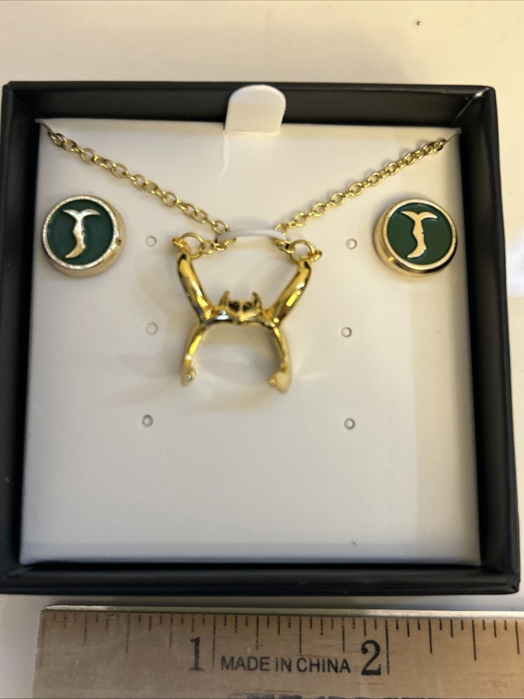 Marvel Studios Loki Horns Helmet Necklace & Earring Set New