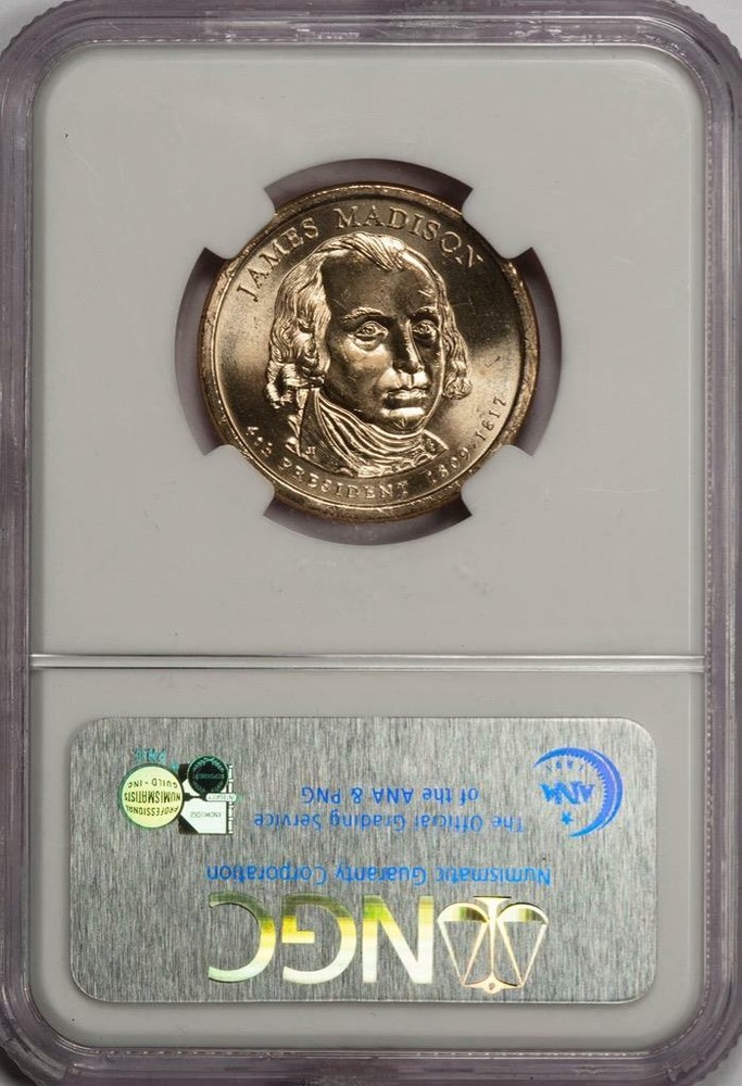 2007 NGC MS65 Struck Thru James Madison Dollar Mint Error Study Piece?