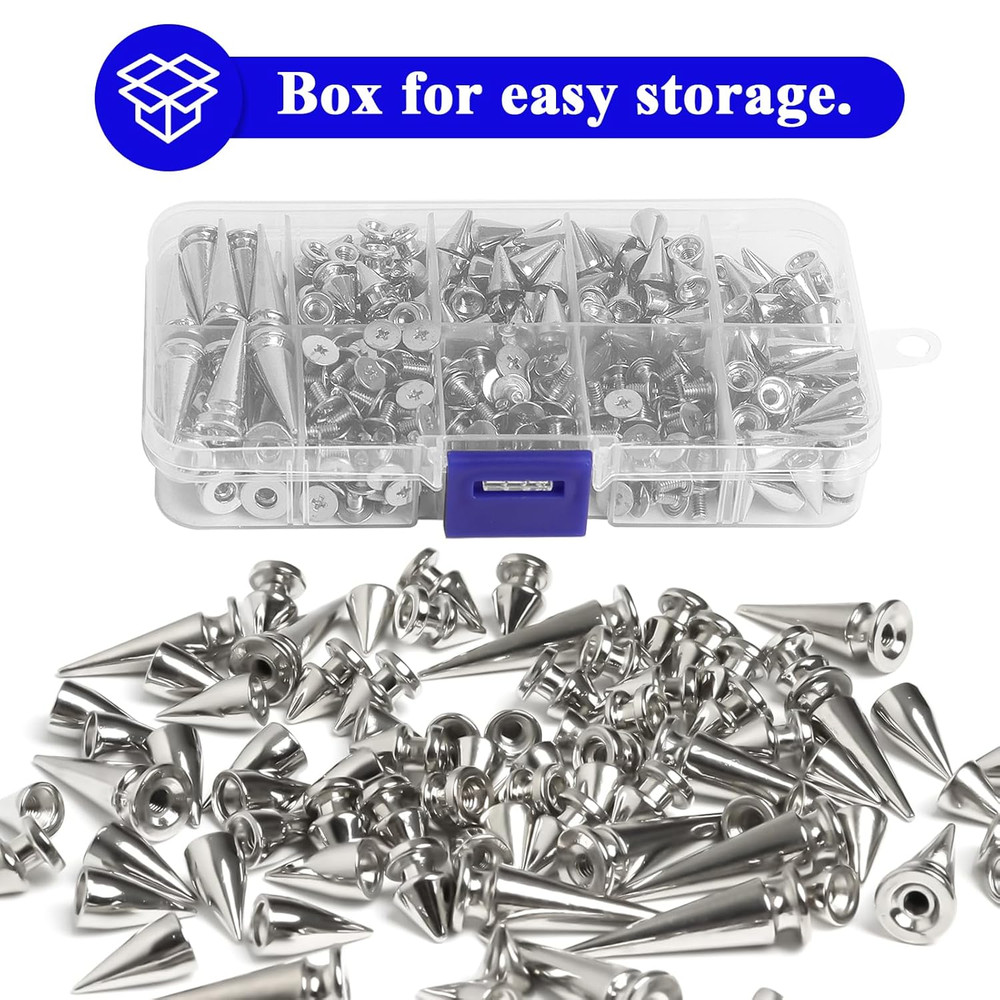 200 Sets Cone Spikes and Studs Silver Screwback Studs Rivets Metal Tree Spikes S
