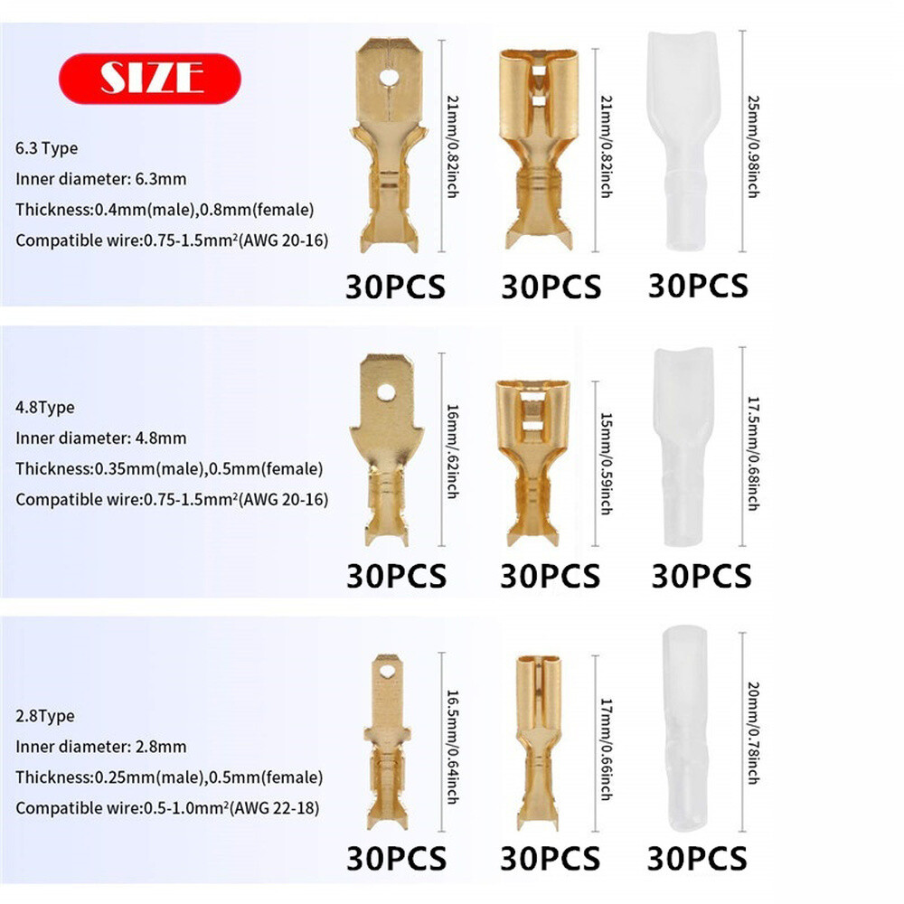 540PCS Assorted Insulated Electrical Wire Terminals Crimp Spade Connectors Kit