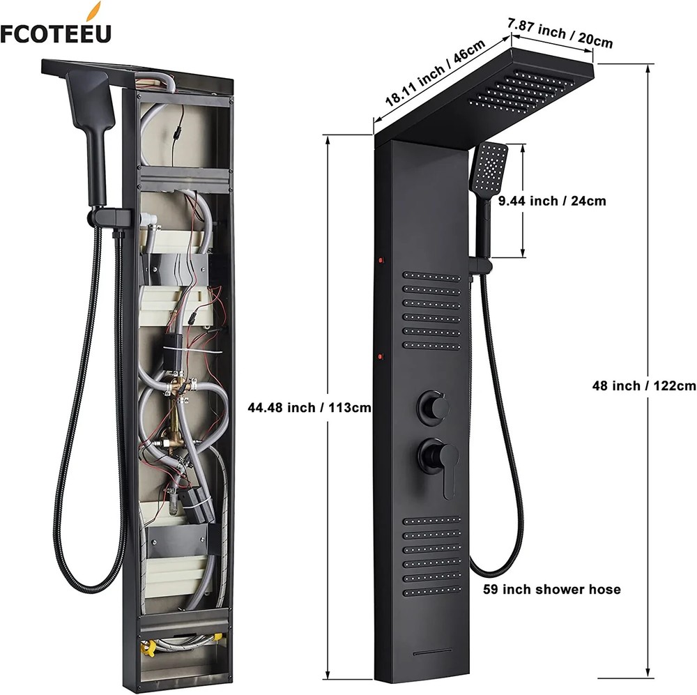 LED Shower Panel Tower System Rainfall Head Massage Shower System Body Jet