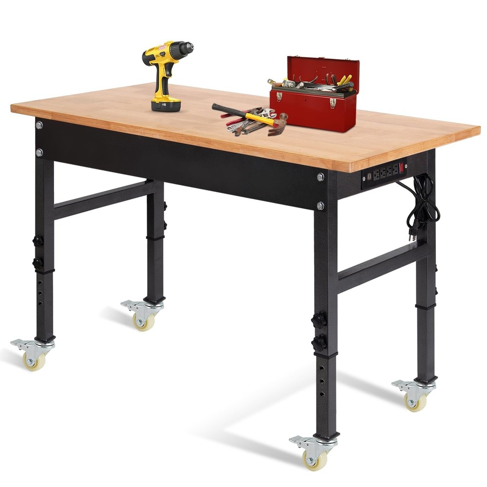 48" Adjustable Work Bench, Workbench Heavy-Duty Work Table with Wheels
