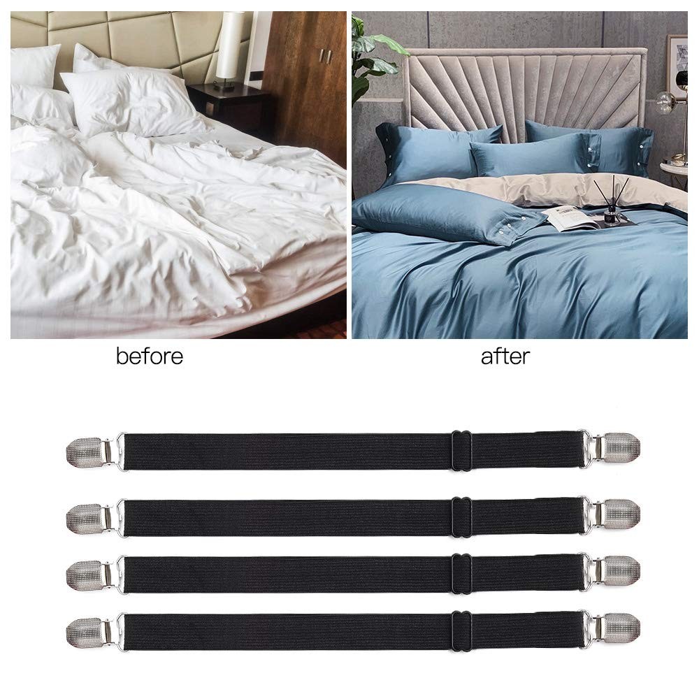 Adjustable Bed Sheet Clips, Sheet Fasteners Holder Straps and Suspender, Grip...