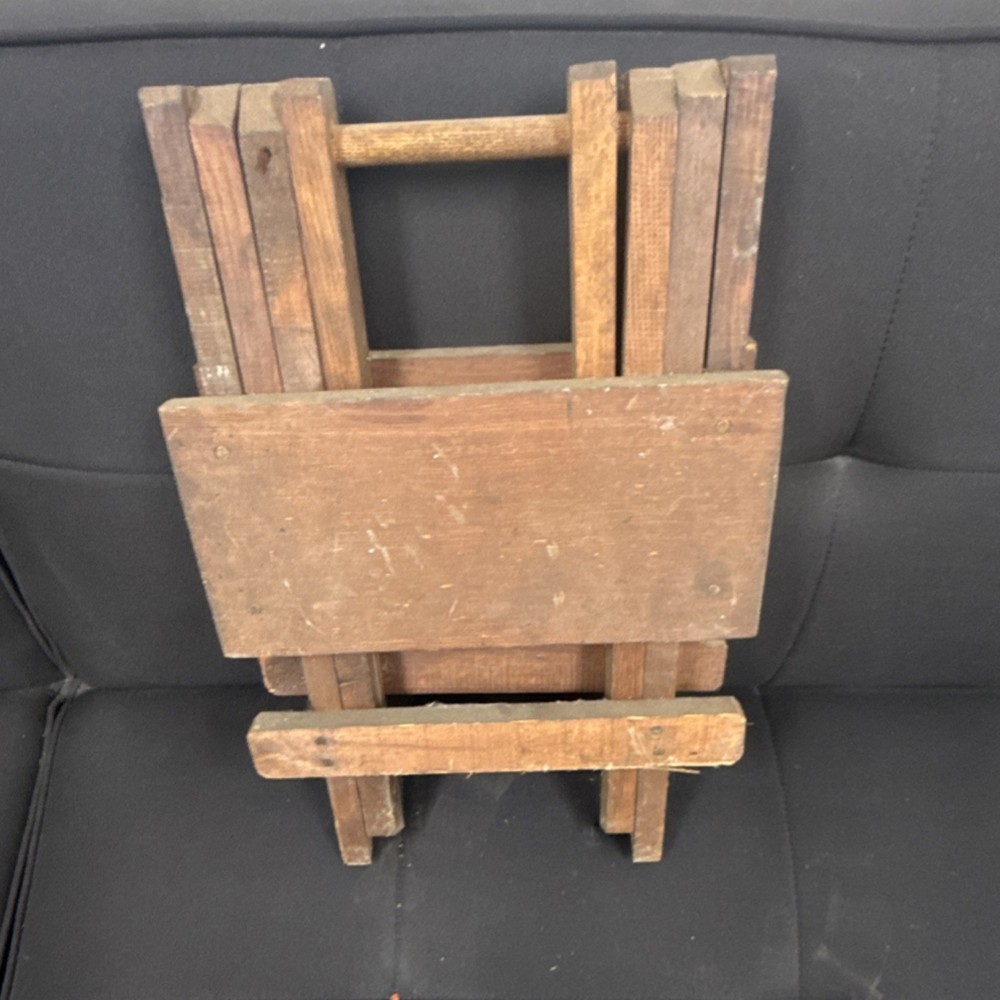Antique Wooden Folding Stool Brown Rectangle Primitive Bench Unfinished