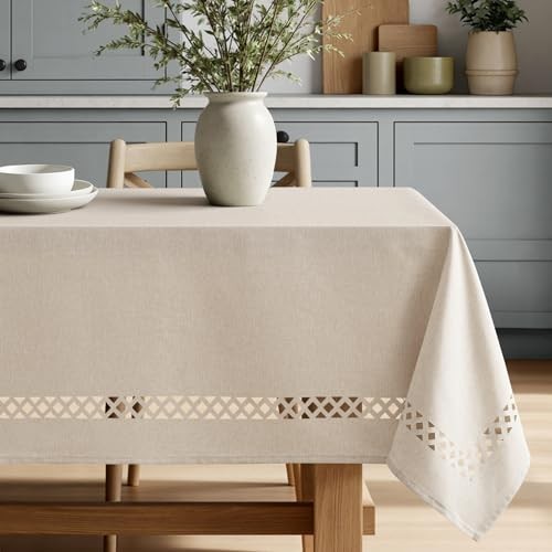 Rectangle Linen Polyester Tablecloth with 70" x 52" (Rectangular) Beige