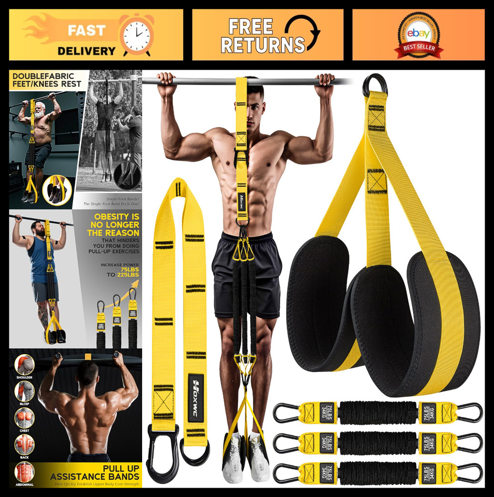 Adjustable Heavy Duty Pull Up Assistance Bands - 3 Pack, Comfortable Fabric, Hom