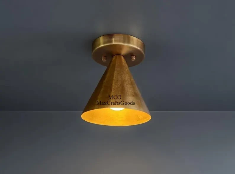 Brass Flush Mount Ceiling Light | Mid Century Modern Cone Fixture