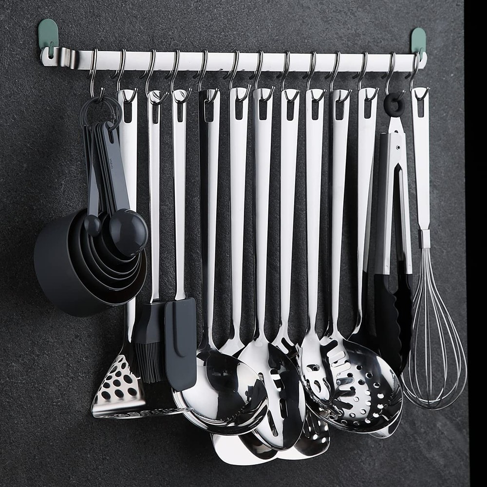Kyraton Kitchen Utensil Rail Organizer - Wall Mounted Gourmet Rack 1.Silver