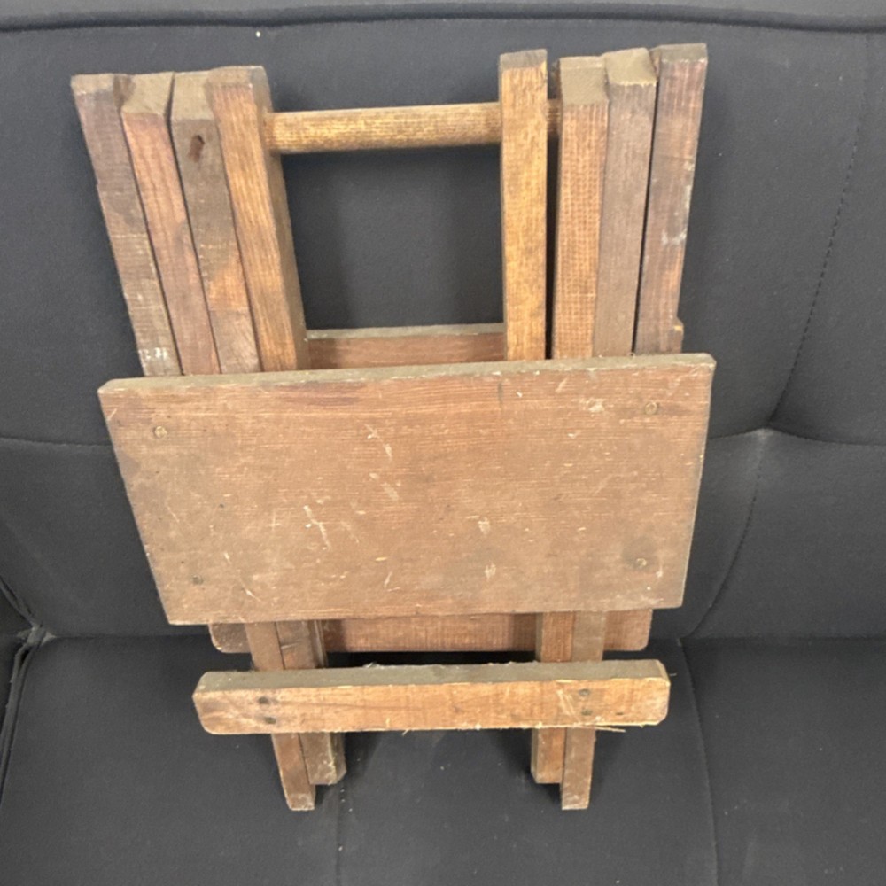 Antique Wooden Folding Stool Brown Rectangle Primitive Bench Unfinished
