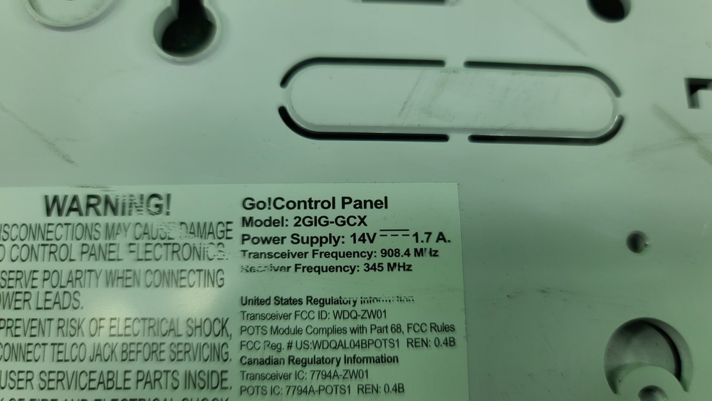 GO! CONTROL PANEL 2GIG-GCX LCD Display, Security System, No Power Supply