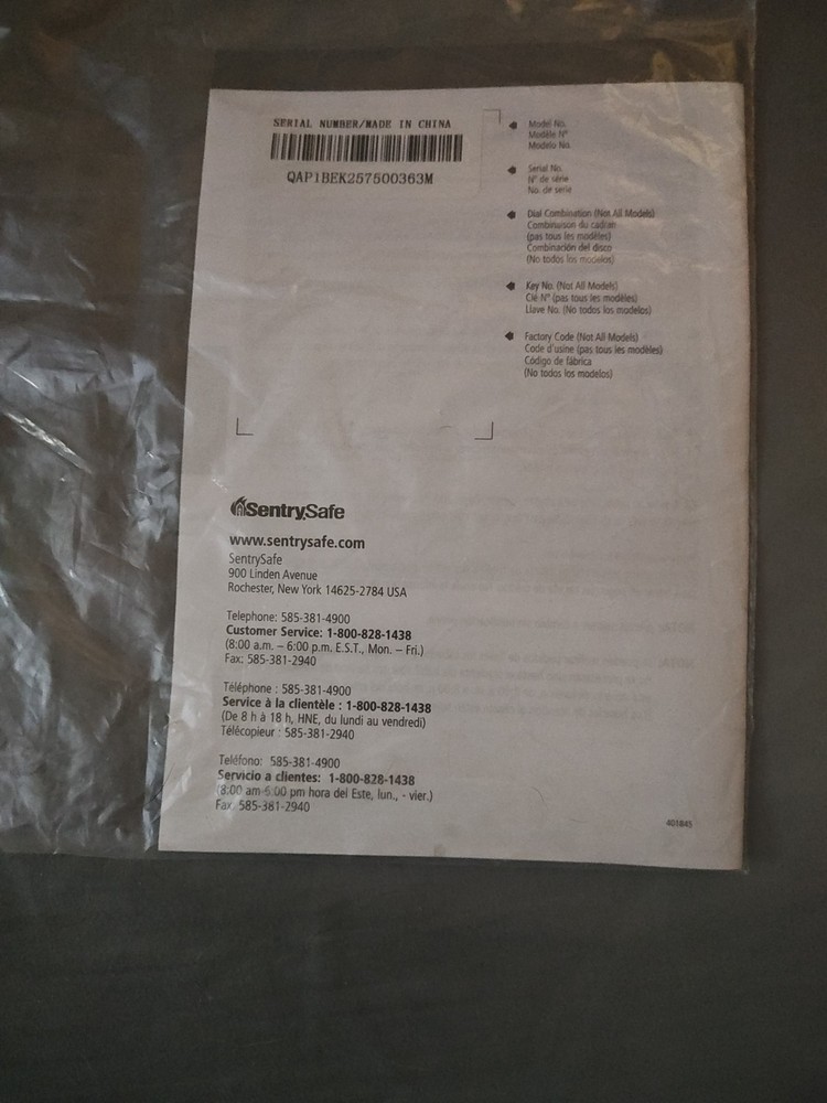 Sentry Safe Gun Safe Owner's Manual