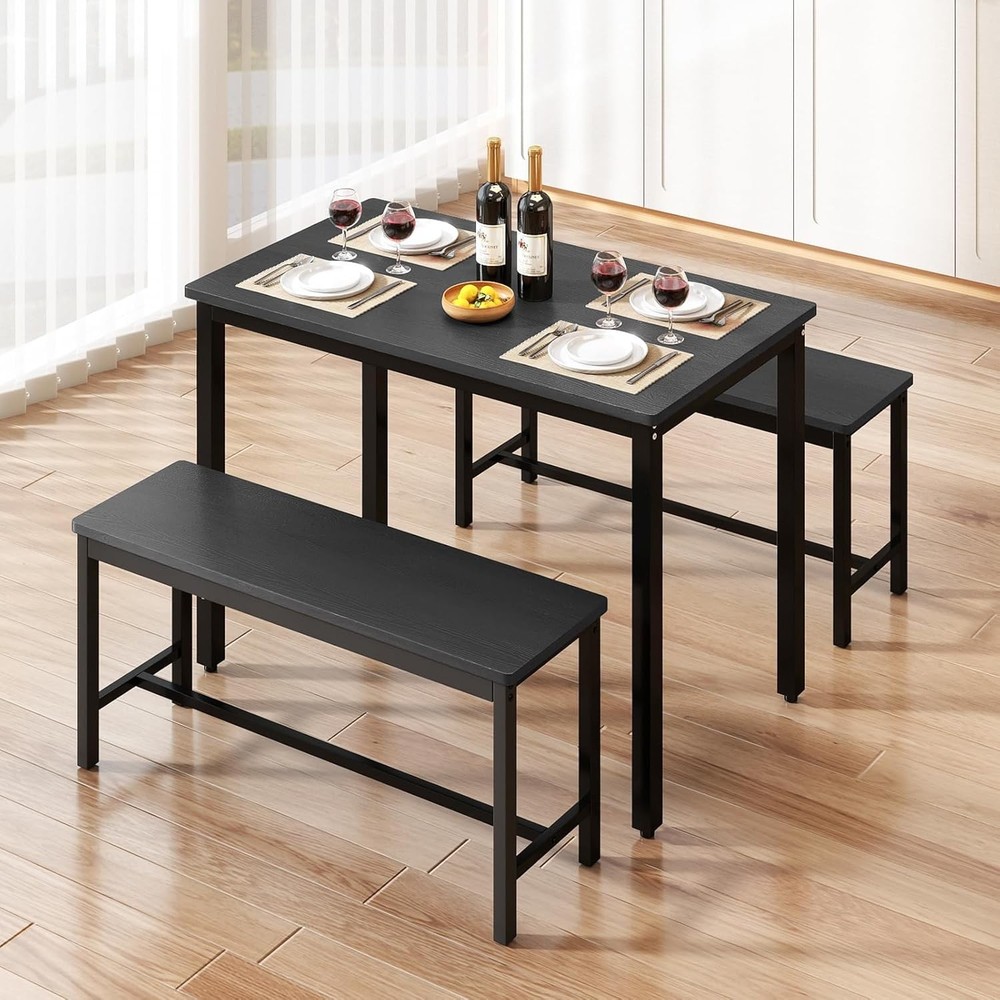 Dining Table Set 4 W/ 2 Benches – Space-Saving Kitchen Table Set Kitchen &