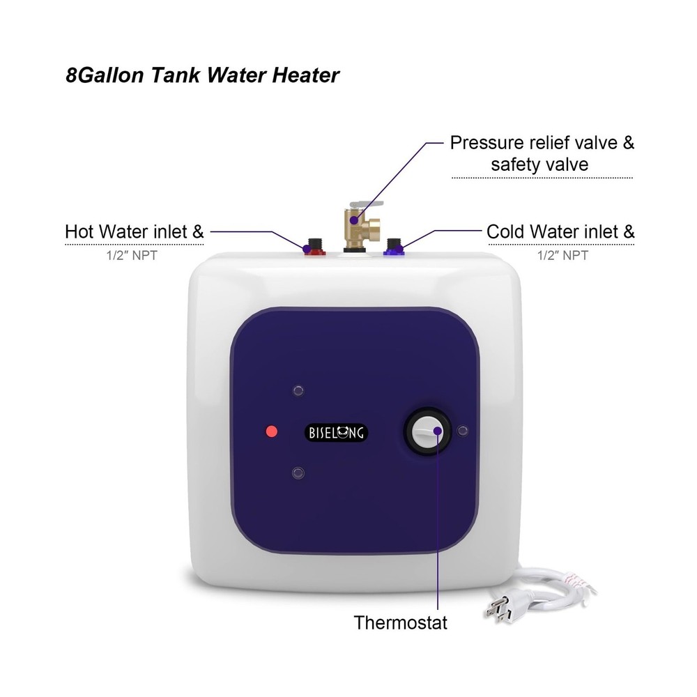 110V-120V 1500W Small Electric Under Sink Tank 8 Gallon Hot Water Heater Stor...